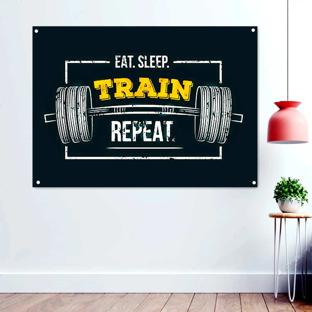 "EAT. SLEEP. TRAIN REPEAT" Gym Workout Inspirational Slogan Poster Wall Art Yoga Fitness Sports Banner Flag Hanging Paintings
"EAT. SLEEP. TRAIN REPEAT" Gym Workout Inspirational Slogan Poster Wall Art Yoga Fitness Sports Banner Flag Hanging Paintings