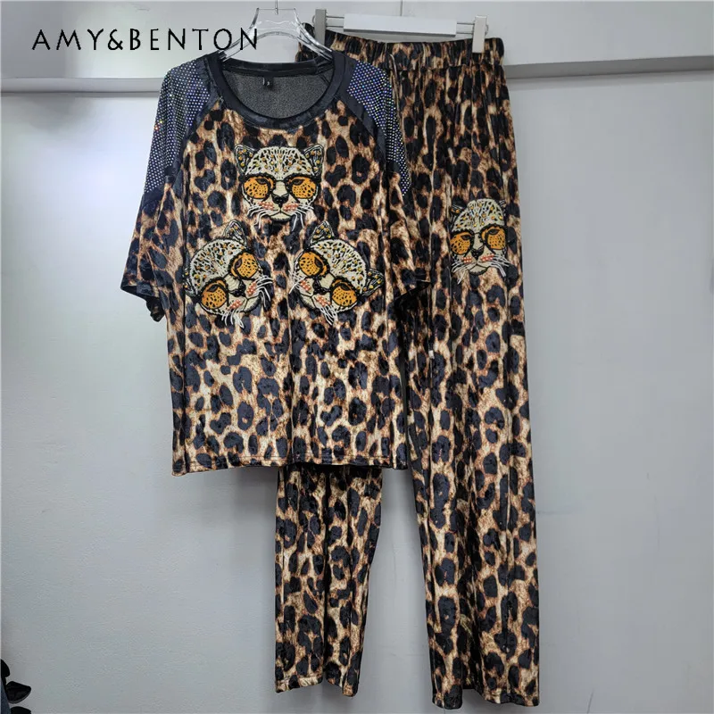 New Fashion Design Suit Women's Heavy Industry Leopard Print Top T-shirt Wide-Leg Pants Two-Piece Set Fashion Slimming Outfits
New Fashion Design Suit Women's Heavy Industry Leopard Print Top T-shirt Wide-Leg Pants Two-Piece Set Fashion Slimming Outfits