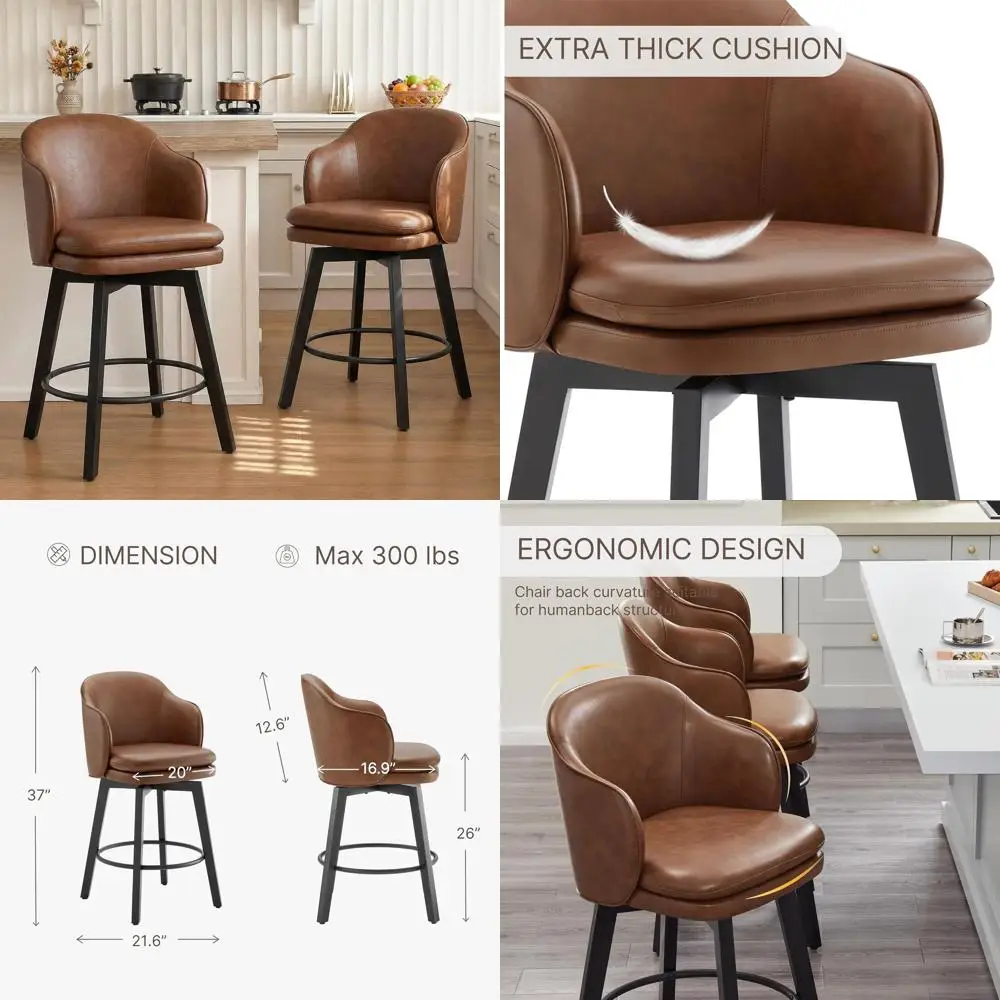 26 Swivel Bar Stools with Back, Upholstered Seat, Wood Legs - Set of 2, Brown PU Leather
26 Swivel Bar Stools with Back, Upholstered Seat, Wood Legs - Set of 2, Brown PU Leather