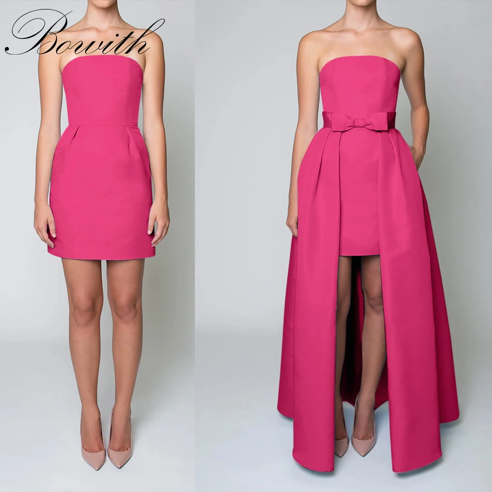 Bowith 2in1 Evening Dresses Strapless Short Prom Dresses with Detachable Train Customized Bow vestidos de fiesta Party Dresses 
Bowith 2in1 Evening Dresses Strapless Short Prom Dresses with Detachable Train Customized Bow vestidos de fiesta Party Dresses