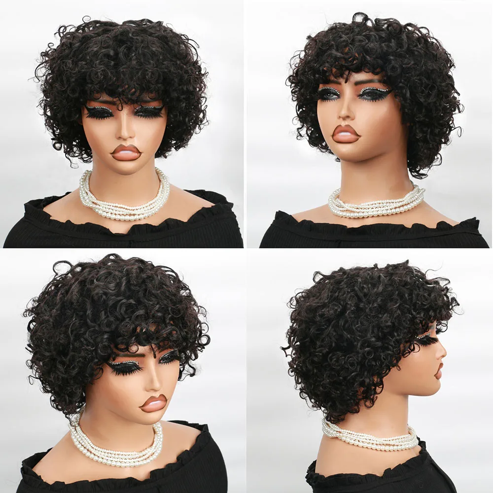 Brazilian Short Bob Pixie Cut Wig Afro Kinky Curly Wigs With Bangs For Black Women Natural Full Machine Made Human Hair Wigs
Brazilian Short Bob Pixie Cut Wig Afro Kinky Curly Wigs With Bangs For Black Women Natural Full Machine Made Human Hair Wigs
