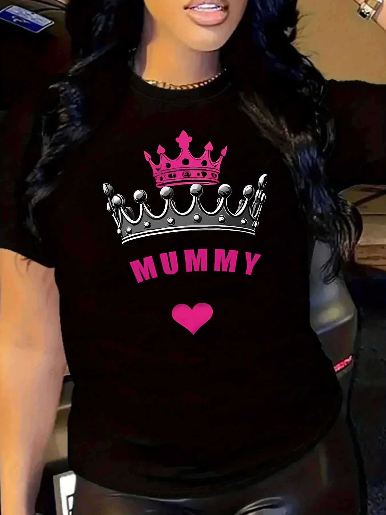 Mummy Crown and Heart Pattern Large T-shirt - Fashionable Black Women's Casual Summer Top
Mummy Crown and Heart Pattern Large T-shirt - Fashionable Black Women's Casual Summer Top
