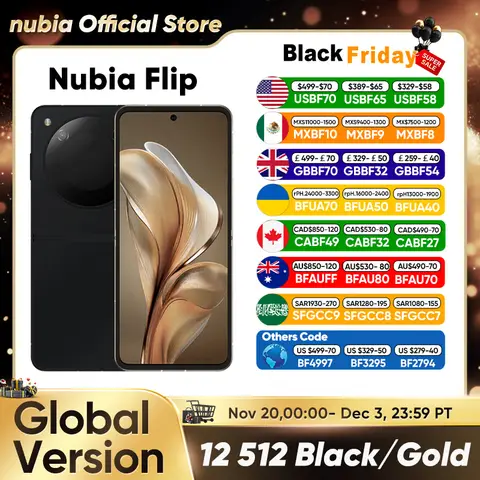 Versión Global Nubia Flip 5G Diseño Plegable Smartphone Android 6,9 "120Hz Pantalla Doblada OLED 50MP AI Cámara Dual 33W Carga