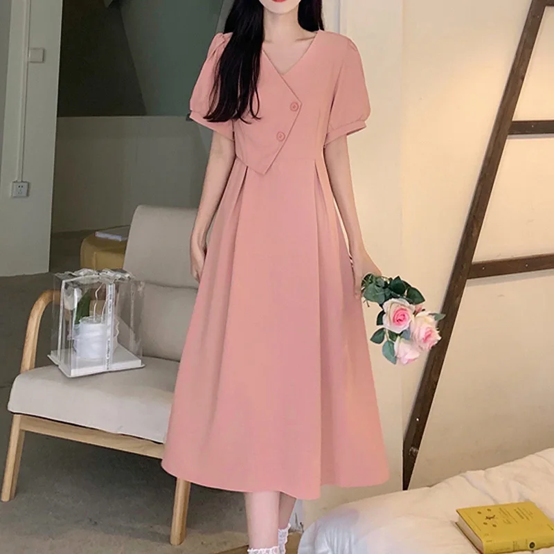 korean Style solid A-Line Dress for Women Short Sleeve Party Fashion V-neck Maxi Dresses Vintage Summer pink black bodycon Dress
korean Style solid A-Line Dress for Women Short Sleeve Party Fashion V-neck Maxi Dresses Vintage Summer pink black bodycon Dress