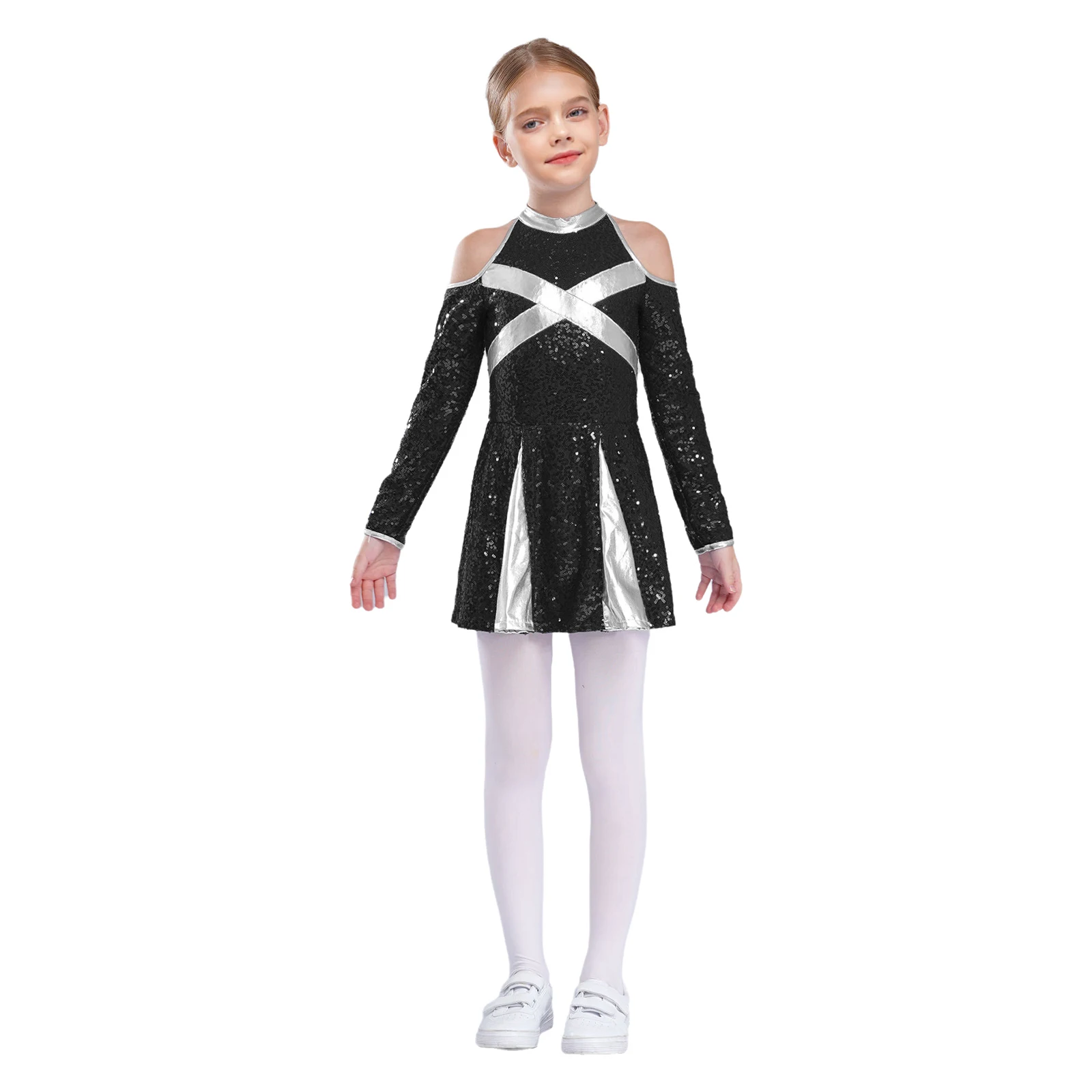 Kids Girls Cheerleading Dancing Costumes Cold Shoulder Long Sleeve Color Block Sequins Dress School Girls Jazz Dance Costume
Kids Girls Cheerleading Dancing Costumes Cold Shoulder Long Sleeve Color Block Sequins Dress School Girls Jazz Dance Costume