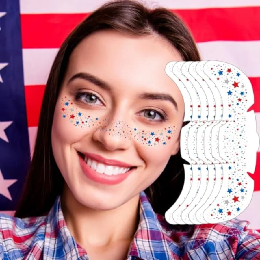 4th of July Glitter Freckles, 6-Pack Face Tattoo Sparkle Star Freckles Makeup Patches for Face Rave Accessories Patriotic-Silve
4th of July Glitter Freckles, 6-Pack Face Tattoo Sparkle Star Freckles Makeup Patches for Face Rave Accessories Patriotic-Silve