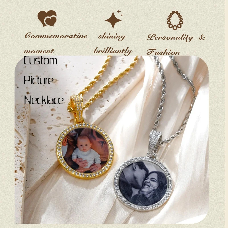 Custom Luxury Cubic Zircon Circle Chain Picture Pendant Necklace Man Woman Stainless Steel Personalized Photo Gold Necklace Gift
Custom Luxury Cubic Zircon Circle Chain Picture Pendant Necklace Man Woman Stainless Steel Personalized Photo Gold Necklace Gift