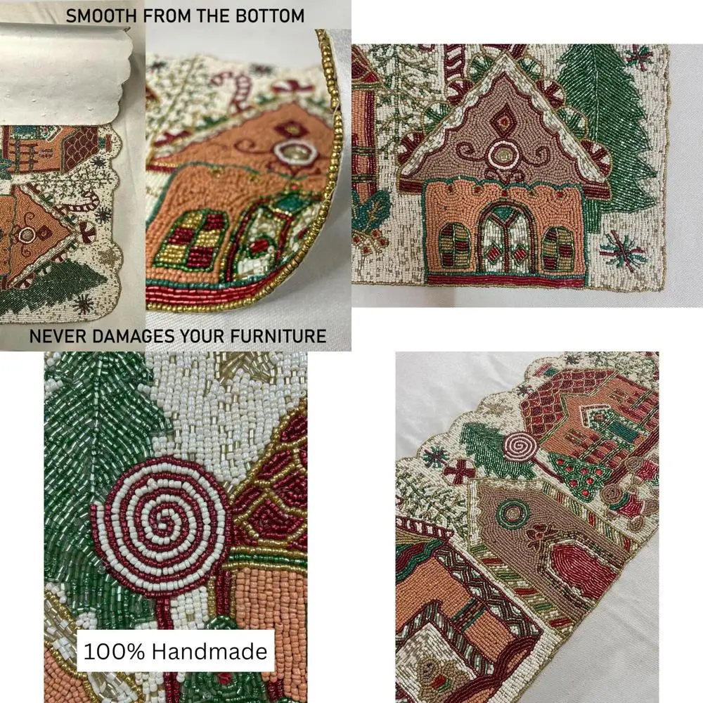 Handcrafted Luxury Gingerbread House Christmas Table Runner with Beads, 36 Long, Winter Wonderland Theme
Handcrafted Luxury Gingerbread House Christmas Table Runner with Beads, 36 Long, Winter Wonderland Theme