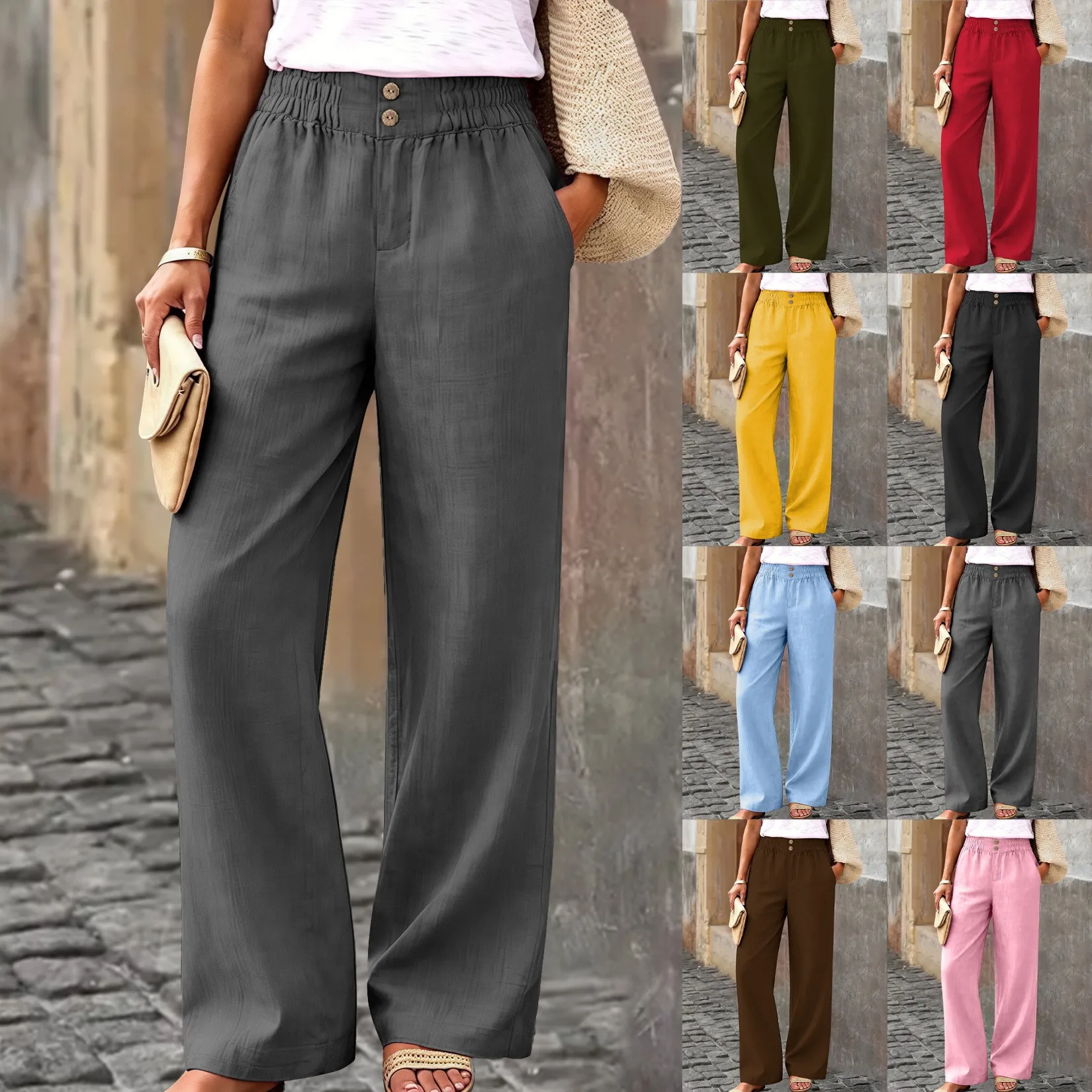 Women Summer Baggy High Waist Trousers Elastic Waist Casual Pants Side Pockets Straight Leg Full Length Lightweight Fabric
Women Summer Baggy High Waist Trousers Elastic Waist Casual Pants Side Pockets Straight Leg Full Length Lightweight Fabric
