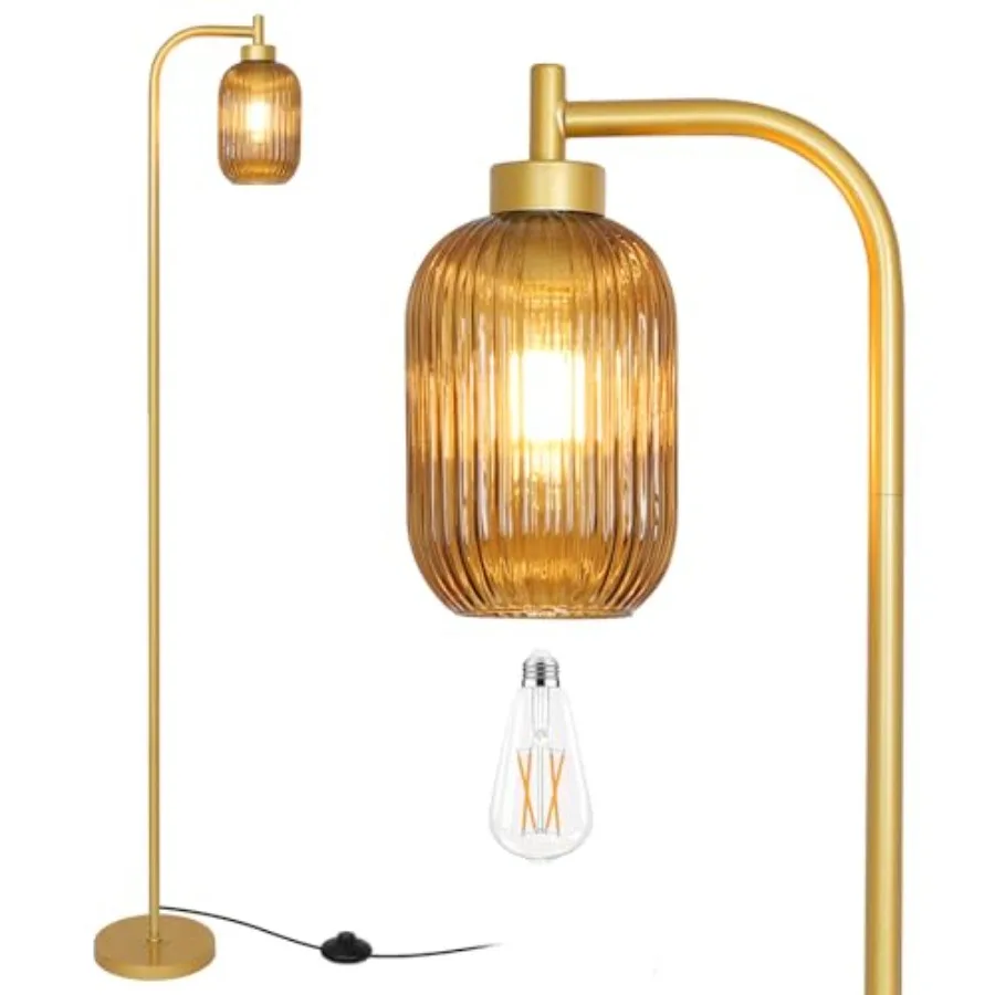 Glass Floor Lamps for Living Room, Vintage Gold Standing Lamp with LED Bulb, Amber Stripe Glass Shade, Foot Switch, Mid Century
Glass Floor Lamps for Living Room, Vintage Gold Standing Lamp with LED Bulb, Amber Stripe Glass Shade, Foot Switch, Mid Century