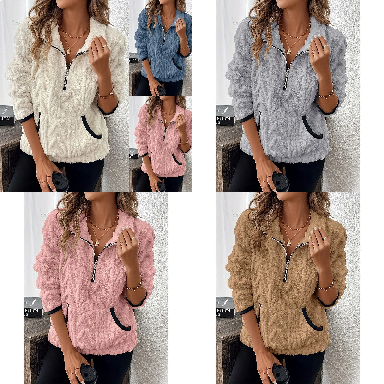 Fashion Short Contrast Half Zip Jacquard Fleece Women Tops Pullover Blouses Spring Summer
Fashion Short Contrast Half Zip Jacquard Fleece Women Tops Pullover Blouses Spring Summer