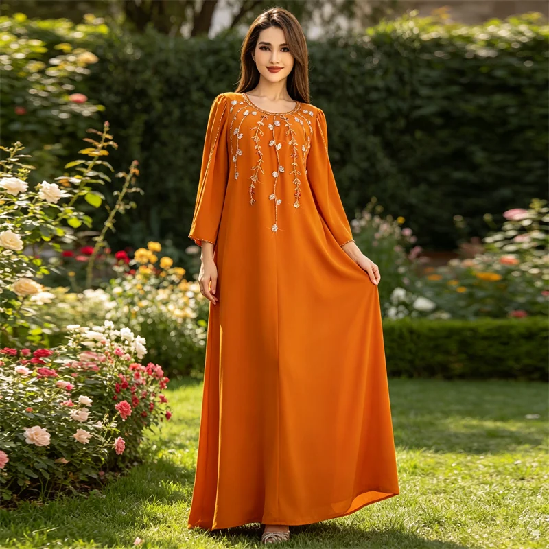Fashion Women Flare Sleeve Maxi Dress Diamonds Abaya Dubai Kaftan Muslim Evening Party Gown Morocco Caftan Femme Musulmane Abaya
Fashion Women Flare Sleeve Maxi Dress Diamonds Abaya Dubai Kaftan Muslim Evening Party Gown Morocco Caftan Femme Musulmane Abaya