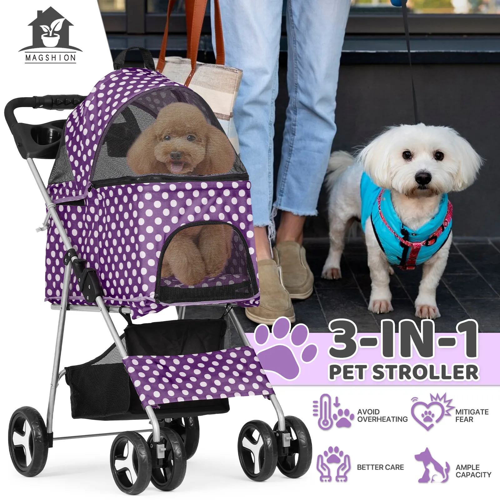 Pet Stroller 4 Wheels,3-in-1 Foldable Dog Strollerw/Storage Basket&Cup Holder
Pet Stroller 4 Wheels,3-in-1 Foldable Dog Strollerw/Storage Basket&Cup Holder