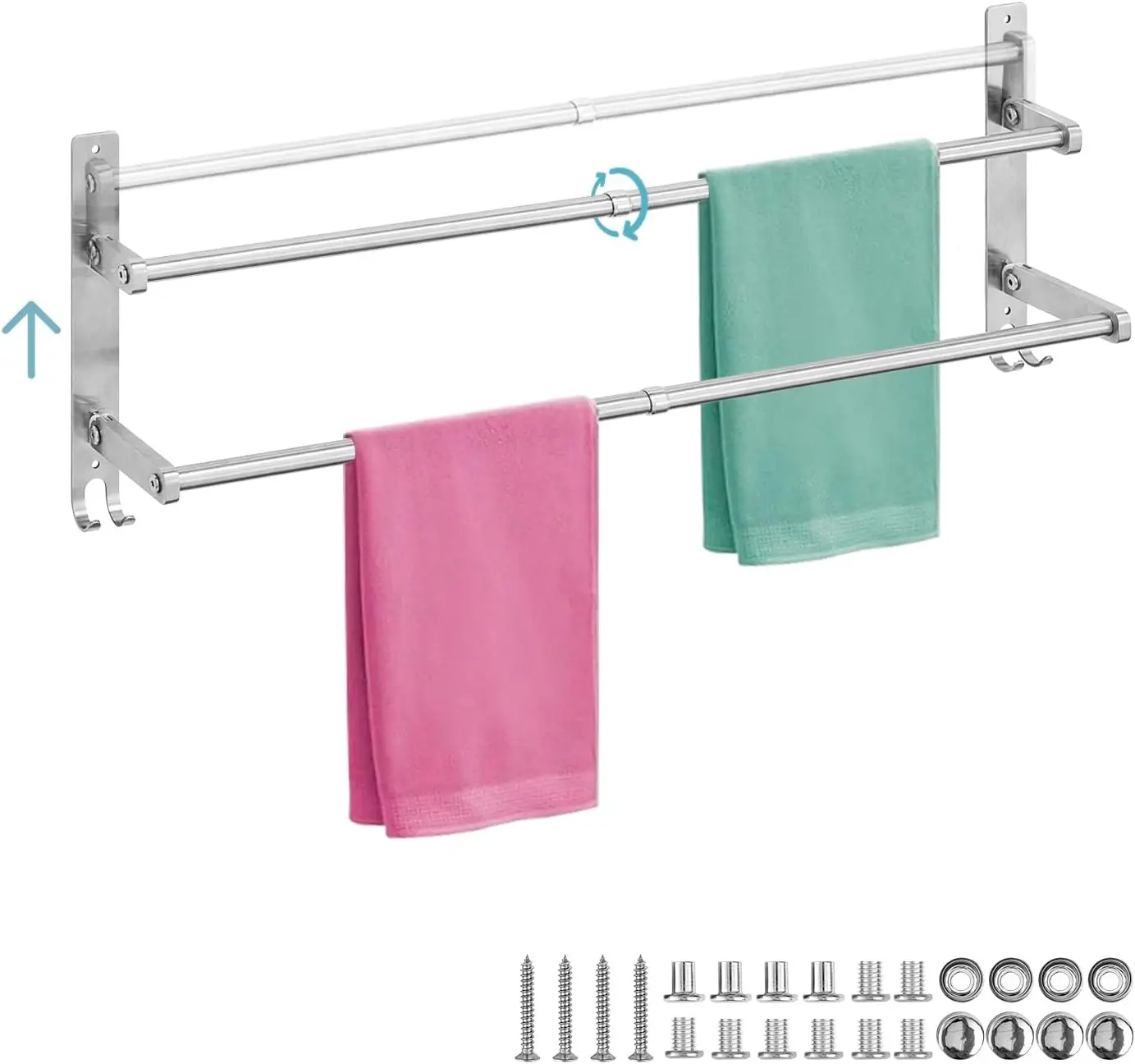 Складные вешалки для полотенец для ванной комнаты, настенные вешалки для полотенец из нержавеющей стали 304 с крючками, компактный держатель для полотенец для нее
Складные вешалки для полотенец для ванной комнаты, настенные вешалки для полотенец из нержавеющей стали 304 с крючками, компактный держатель для полотенец для нее