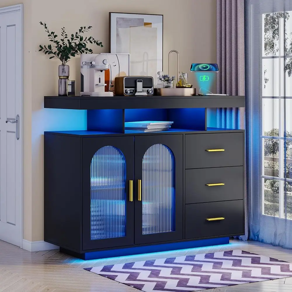 40 LED Lighted Cabinet with Wireless Charging, Auto-Sensor RGB, 20-Color Adjustable Sideboard, USB & Type-C Ports
40 LED Lighted Cabinet with Wireless Charging, Auto-Sensor RGB, 20-Color Adjustable Sideboard, USB & Type-C Ports