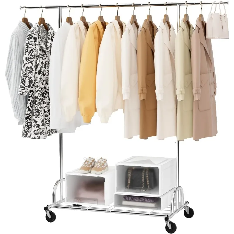 Heavy Duty Clothes Rack, Load Capacity 176LBS, 55" L Collapsible Metal Rolling Clothing Rail 2 In 1 with Extensible Size,Sturdy
Heavy Duty Clothes Rack, Load Capacity 176LBS, 55" L Collapsible Metal Rolling Clothing Rail 2 In 1 with Extensible Size,Sturdy