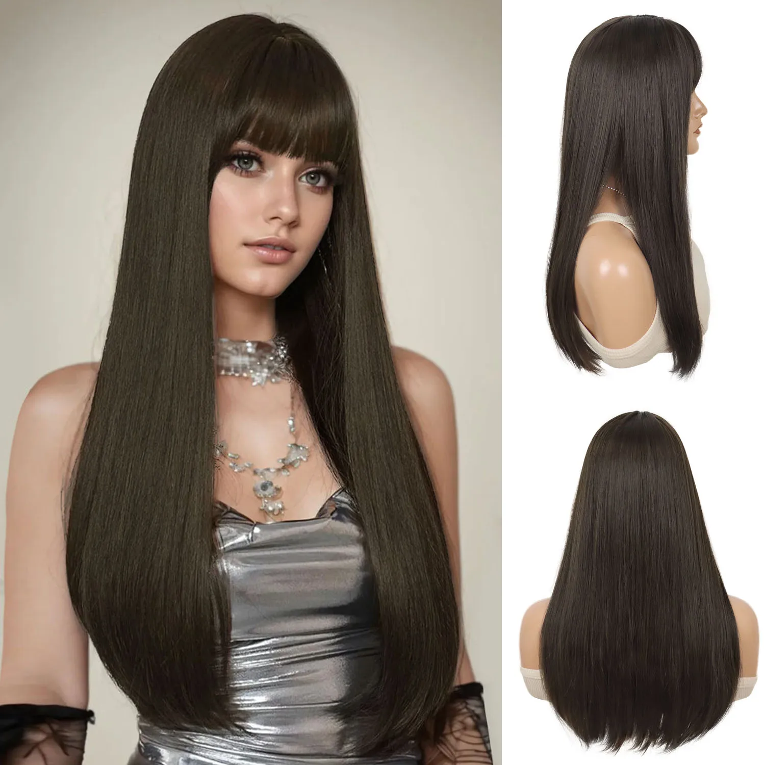 24 Inch Long Wig for Women Synthetic Hair Natural Long Straight Dark Brown Wigs with Bangs Daily Party Cosplay Wig for Girls
24 Inch Long Wig for Women Synthetic Hair Natural Long Straight Dark Brown Wigs with Bangs Daily Party Cosplay Wig for Girls
