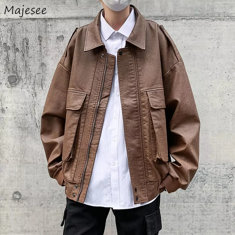 PU Leather Jackets Men Simple Turn-down Collar Loose Newly Chic Casual Coats All-match Trendy Vintage Kpop High Street Outwear
PU Leather Jackets Men Simple Turn-down Collar Loose Newly Chic Casual Coats All-match Trendy Vintage Kpop High Street Outwear