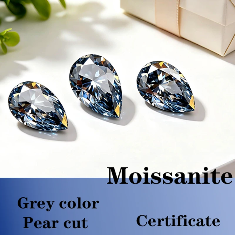 Artificial Gemstone Pear Cut Grey Color Moissanite with Certificate Hand Cutting
Artificial Gemstone Pear Cut Grey Color Moissanite with Certificate Hand Cutting