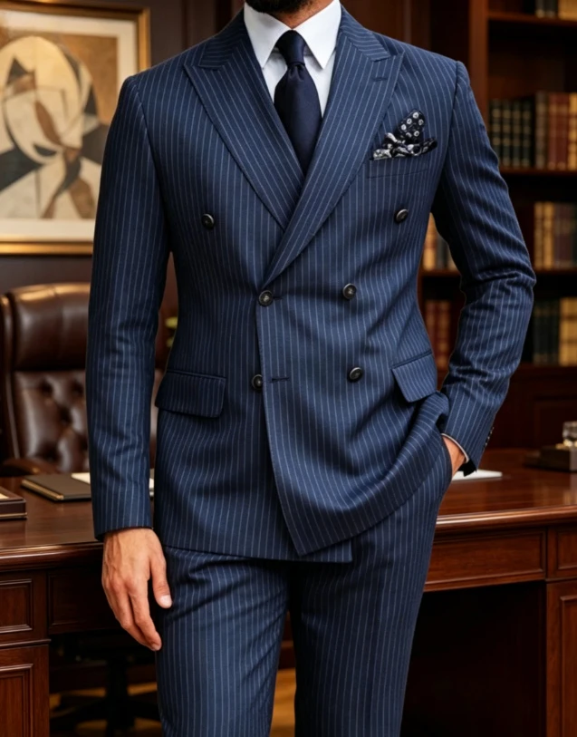 Navy Blue Men's Striped Business Suit 2-pieceJacket Suit Pants Double Breasted Slim Fit Man Suit Groom's Wedding
Navy Blue Men's Striped Business Suit 2-pieceJacket Suit Pants Double Breasted Slim Fit Man Suit Groom's Wedding