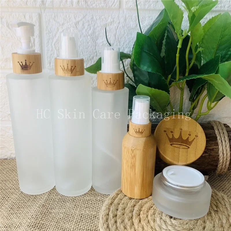 flat shoulder cosmetic packaging frosted glass bamboo lotion bottle for serum emulsion with engraving logo with Bamboo Lid
flat shoulder cosmetic packaging frosted glass bamboo lotion bottle for serum emulsion with engraving logo with Bamboo Lid