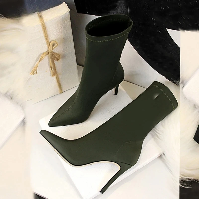 Women's Pointed Toe Stretch Fabric Mid‑Calf Slip‑On Stiletto Heel Ankle Boots, Minimalist Elegant Daily Evening Footwear, Drop
Women's Pointed Toe Stretch Fabric Mid‑Calf Slip‑On Stiletto Heel Ankle Boots, Minimalist Elegant Daily Evening Footwear, Drop