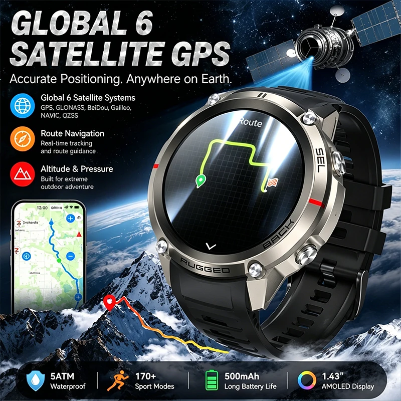 2026 Men Military GPS Compass Smart Watch 1.43" HD AMOLED Featuring Global 6 -Satellite GPS Outdoors Sports Smart Watch Men
2026 Men Military GPS Compass Smart Watch 1.43" HD AMOLED Featuring Global 6 -Satellite GPS Outdoors Sports Smart Watch Men