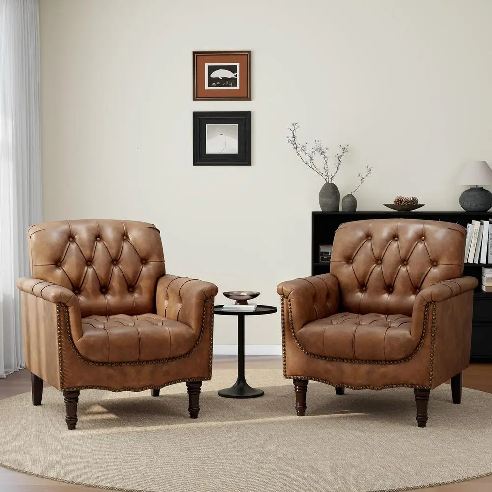 Leather Accent Chairs Set of 2, Comfortable Club Chairs with Upholstered Armrests, Button-Tufted Design for Living Room or Bedro
Leather Accent Chairs Set of 2, Comfortable Club Chairs with Upholstered Armrests, Button-Tufted Design for Living Room or Bedro