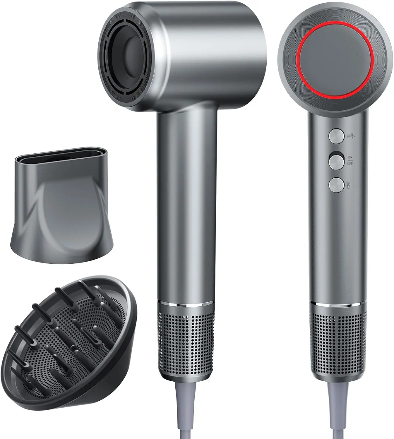High-Speed Hair Dryer with Diffuser - 200,000 RPM Ionic, Low Noise, Magnetic Attachments (Gray)
High-Speed Hair Dryer with Diffuser - 200,000 RPM Ionic, Low Noise, Magnetic Attachments (Gray)