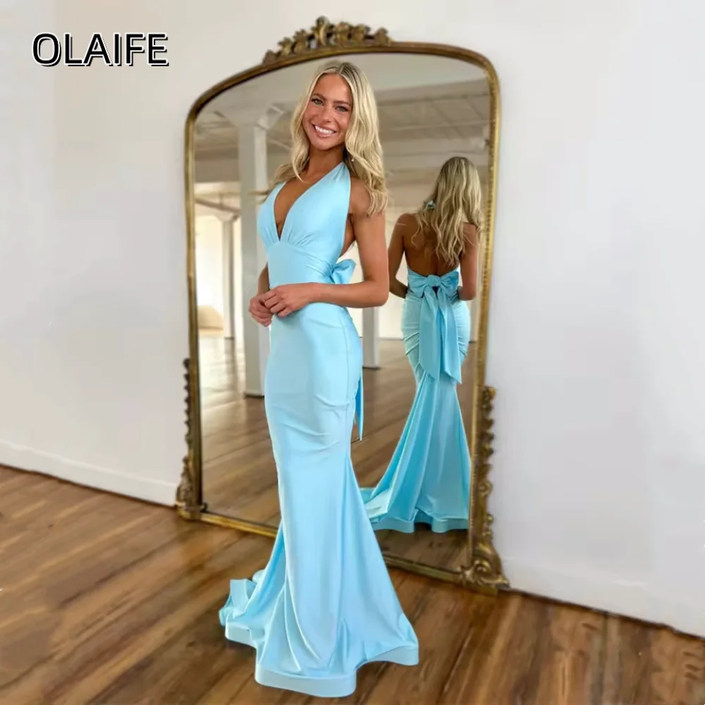 Satin Bow Customized Halter Mermaid Sleeveless Evening Dresses Sweep Train Special Event Dresses فساتين سهره نسائيه فخمة
Satin Bow Customized Halter Mermaid Sleeveless Evening Dresses Sweep Train Special Event Dresses فساتين سهره نسائيه فخمة