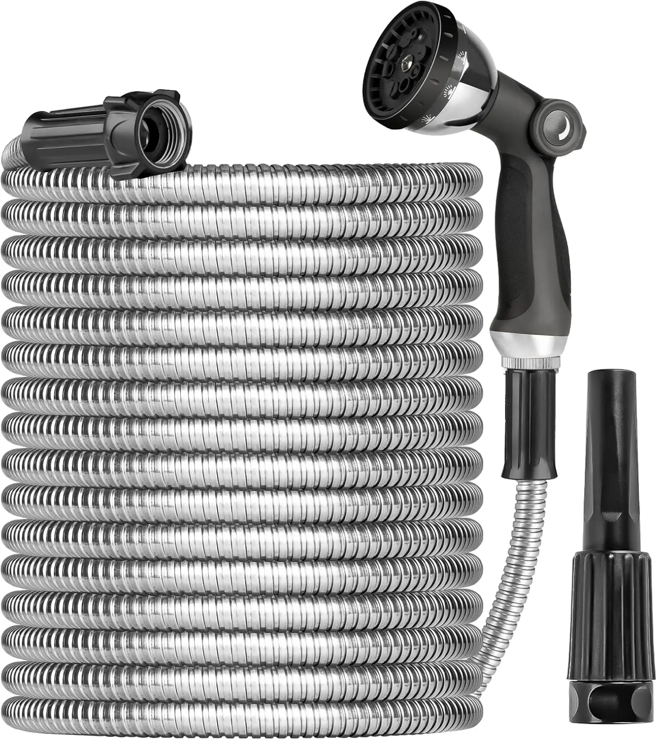 100ft Stainless Steel Garden Hose with Sprayer Nozzle, Heavy Duty Flexible Water Pipe for Yard Outdoor RV
100ft Stainless Steel Garden Hose with Sprayer Nozzle, Heavy Duty Flexible Water Pipe for Yard Outdoor RV