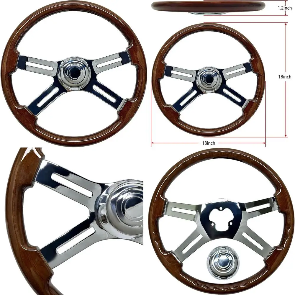 18-дюймовое рулевое колесо из цельного дерева, 4 спицы, алюминиевый хромированный руль, 3 болта для полуприцепов, грузовиков для Kenwort
18-дюймовое рулевое колесо из цельного дерева, 4 спицы, алюминиевый хромированный руль, 3 болта для полуприцепов, грузовиков для Kenwort