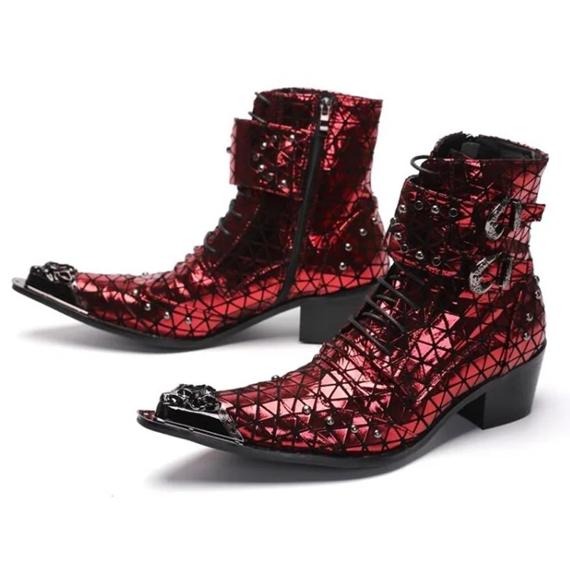 Big Buckle Strap Block Heel Western Shoes High Top Metal Pointy Toe Ankle Boots Plaid Metallic Leather Studded Ridding Boots
Big Buckle Strap Block Heel Western Shoes High Top Metal Pointy Toe Ankle Boots Plaid Metallic Leather Studded Ridding Boots