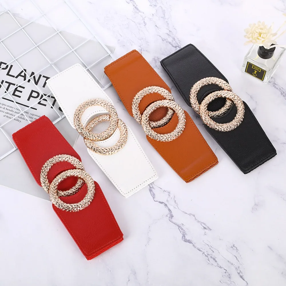 Women Elastic Vintage Casual Gold Buckle Corset Band Leather Waistband Luxury Wide Belts Stretch Cummerbunds
Women Elastic Vintage Casual Gold Buckle Corset Band Leather Waistband Luxury Wide Belts Stretch Cummerbunds