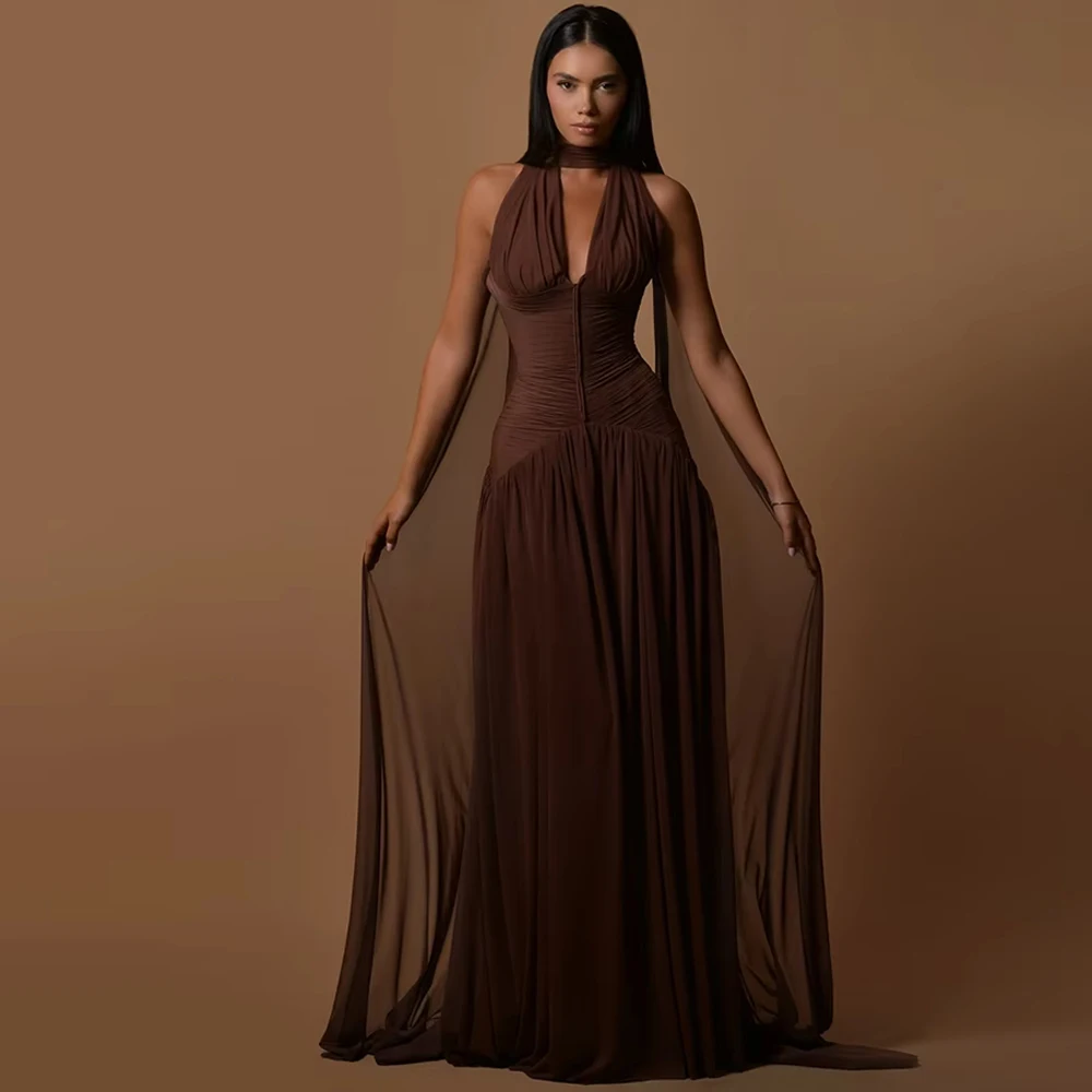 Soft Chiffon Customized Evening Dress Halter Deep V Neck Sleeveless Homecoming Dresses Charming Ribbons Special Occasion Gowns
Soft Chiffon Customized Evening Dress Halter Deep V Neck Sleeveless Homecoming Dresses Charming Ribbons Special Occasion Gowns