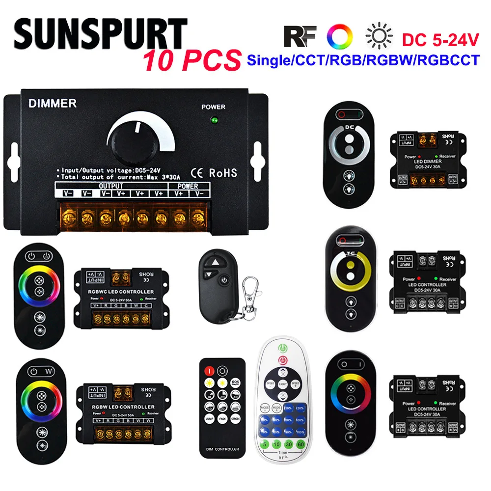 5RF high-power LED Single Color Strip Light Controller 5-24V 30-90A Lamp CCT RGB RGBW RGB+CCT Full Touch Wireless Remote Control
5RF high-power LED Single Color Strip Light Controller 5-24V 30-90A Lamp CCT RGB RGBW RGB+CCT Full Touch Wireless Remote Control