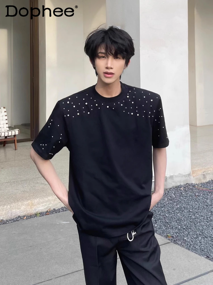 Men's 2025 Summer New Solid Color Short Sleeve T-shirts Men's Pearl Diamond Design Round Neck Tees Loose Fashion Versatile Tops
Men's 2025 Summer New Solid Color Short Sleeve T-shirts Men's Pearl Diamond Design Round Neck Tees Loose Fashion Versatile Tops