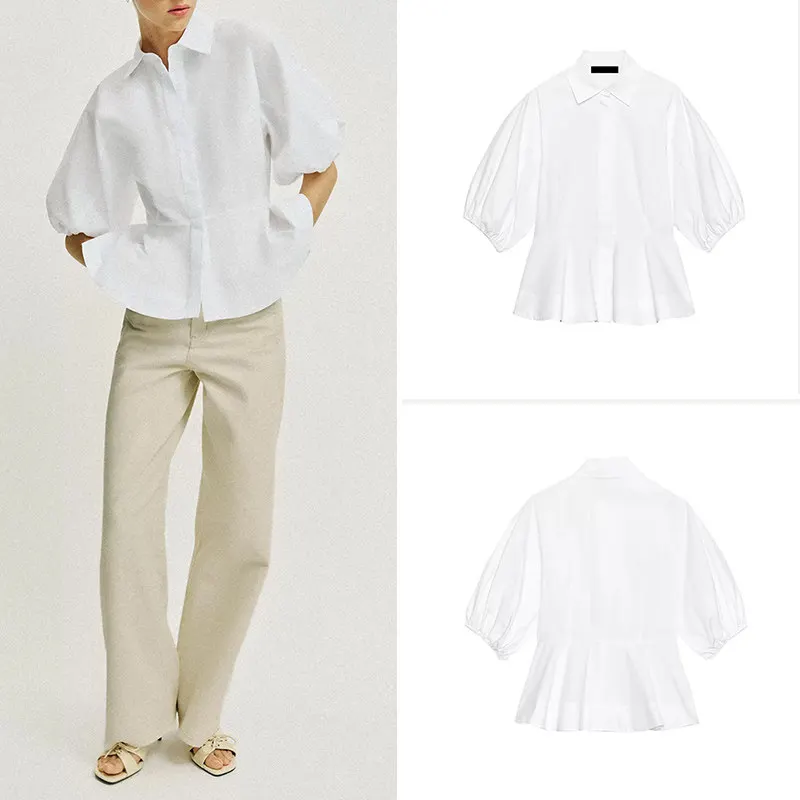 Women's Casual Style Bubble Sleeve Turn-down Collar Shirt Short Skirt Five Sleeve Summer New Arrival Slim Fit Chinese Origin
Women's Casual Style Bubble Sleeve Turn-down Collar Shirt Short Skirt Five Sleeve Summer New Arrival Slim Fit Chinese Origin