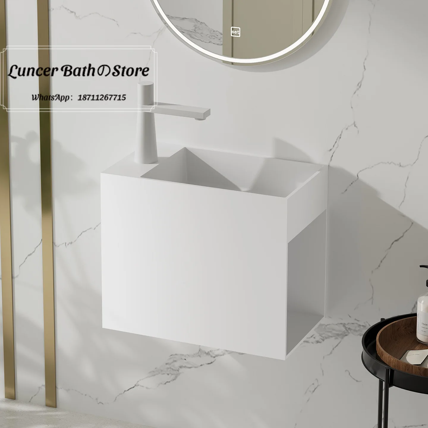 Space Saving Wall Hung Vanity Unit, Solid Surface Integrated Basin with Cabinet for Small Bathroom, Apartment, Powder Room
Space Saving Wall Hung Vanity Unit, Solid Surface Integrated Basin with Cabinet for Small Bathroom, Apartment, Powder Room