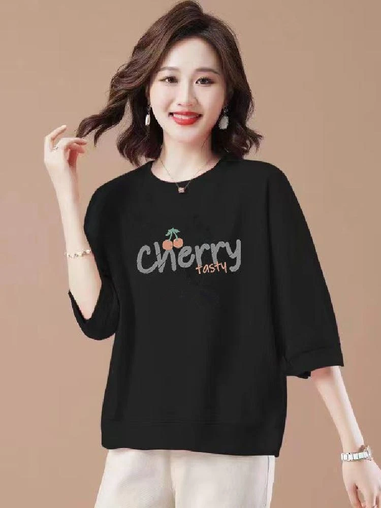 Summer Cotton Blend Slim Fit Hoodie Women's mid Sve Thin T-irt Korean Sle Commute Faion round Ne Casual Top
Summer Cotton Blend Slim Fit Hoodie Women's mid Sve Thin T-irt Korean Sle Commute Faion round Ne Casual Top