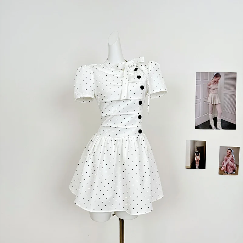 White Polka Dots Mini Dress Women Summer Sweet Preppy Slim Fit O Neck Fold Dresses Korean Kawaii Bow Button Casual A Line Dress
White Polka Dots Mini Dress Women Summer Sweet Preppy Slim Fit O Neck Fold Dresses Korean Kawaii Bow Button Casual A Line Dress