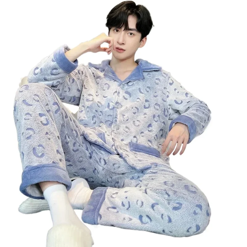 Winter Warm Thickened Flannel Pajama Sets 2025 New Men's Lapel Coral Fleece 2Pcs Pajamas Male Soft Warm Button Home Sleepwear
Winter Warm Thickened Flannel Pajama Sets 2025 New Men's Lapel Coral Fleece 2Pcs Pajamas Male Soft Warm Button Home Sleepwear