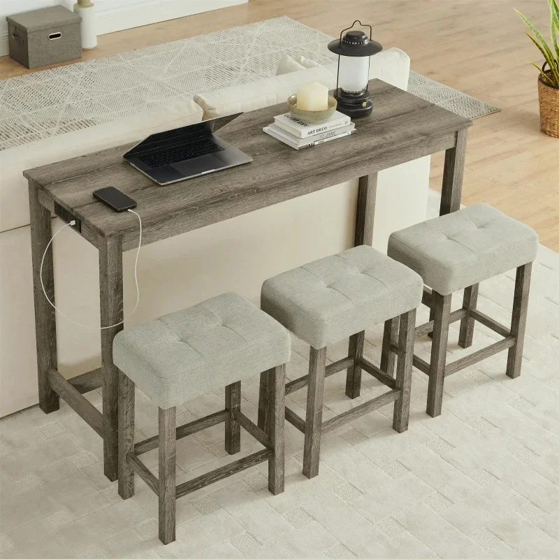 59 Inch Bar Table Set with Power Outlet and 3 Upholstered Stools - 4 Piece Living Kitchen Furniture
59 Inch Bar Table Set with Power Outlet and 3 Upholstered Stools - 4 Piece Living Kitchen Furniture