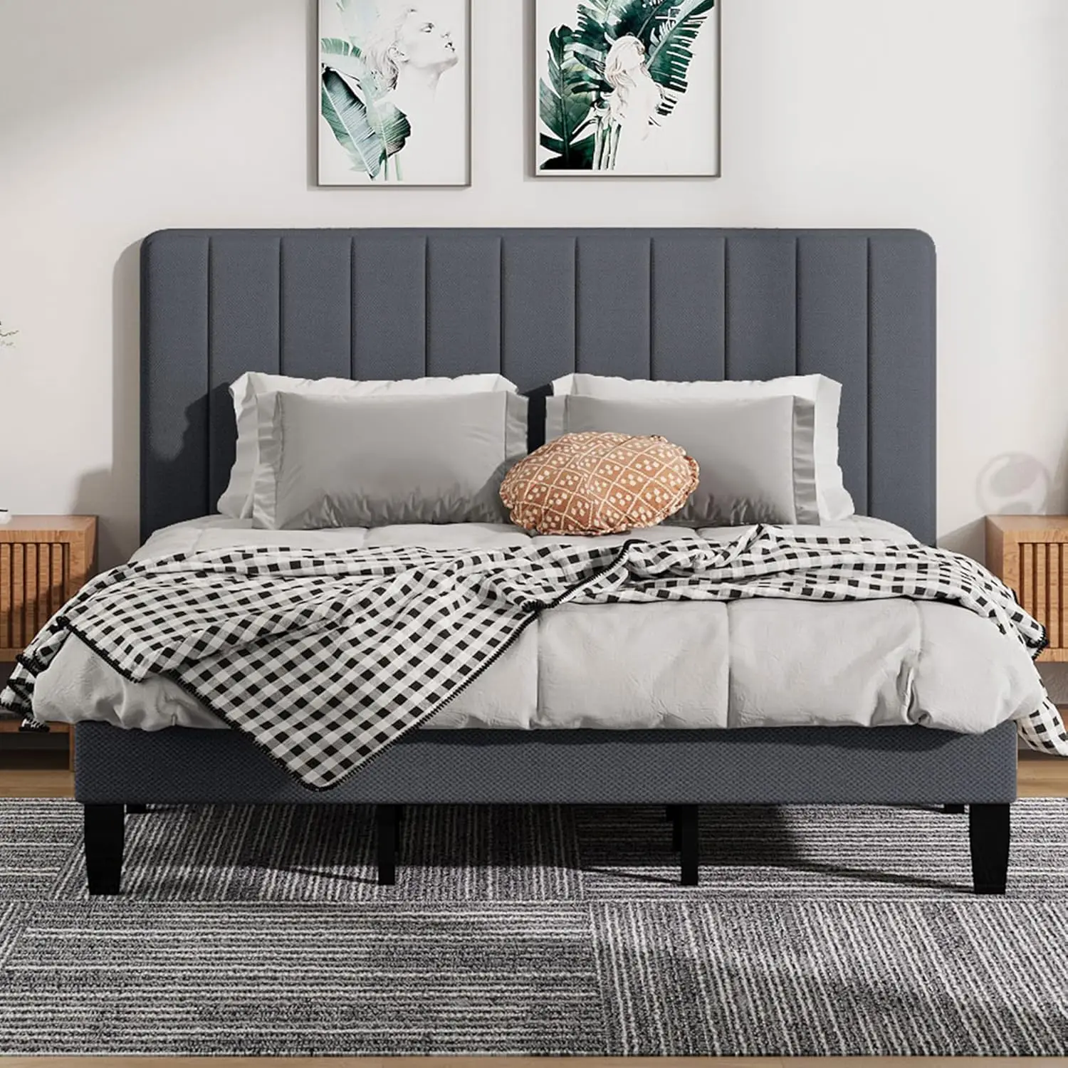 Queen Upholstered Platform Bed Frame with Adjustable Headboard Wooden Slats Support No Box Spring Grey, Customized
Queen Upholstered Platform Bed Frame with Adjustable Headboard Wooden Slats Support No Box Spring Grey, Customized