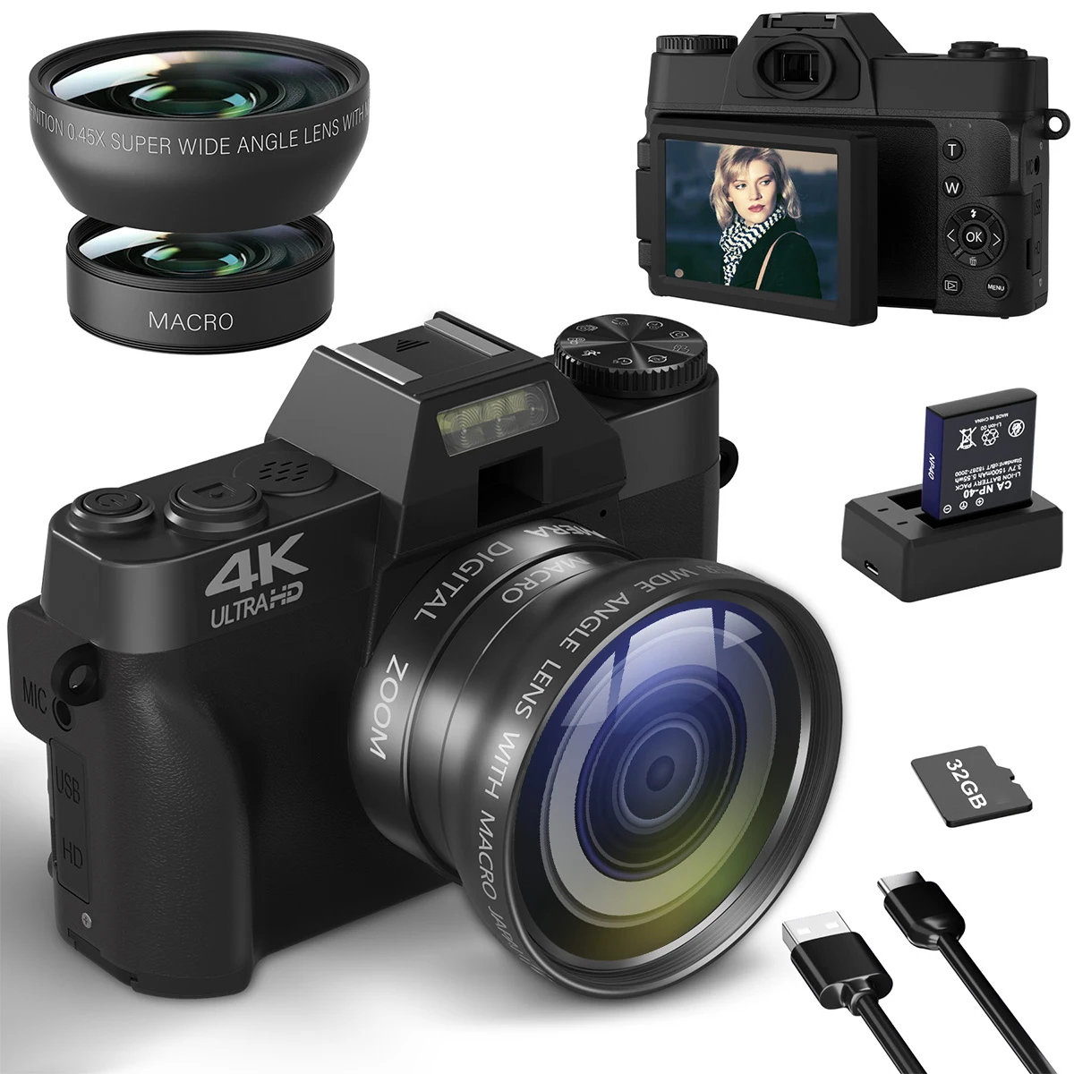 Компактная цифровая фотокамера 4K Wi-Fi Веб-камера Ретро видеорегистратор Vlog YouTube 64 мп видеокамера 3-дюймовый откидной экран Широкоугольный объектив
Компактная цифровая фотокамера 4K Wi-Fi Веб-камера Ретро видеорегистратор Vlog YouTube 64 мп видеокамера 3-дюймовый откидной экран Широкоугольный объектив