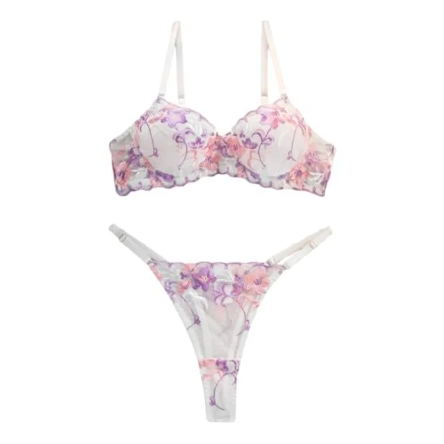 Sexy V-Neck Lingerie For Women Underwire Lingerie Set Sheer Push Up Foral Embroidery 3/4 Cup Bra And Panty Set
Sexy V-Neck Lingerie For Women Underwire Lingerie Set Sheer Push Up Foral Embroidery 3/4 Cup Bra And Panty Set