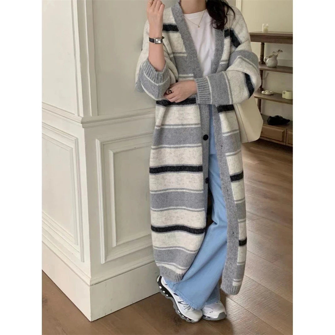 Long Striped Knit Sweater Jaet Loose Lazy Sle Autumn Winter New Korean Version Big Size Open Cardigan Polyester Fiber
Long Striped Knit Sweater Jaet Loose Lazy Sle Autumn Winter New Korean Version Big Size Open Cardigan Polyester Fiber