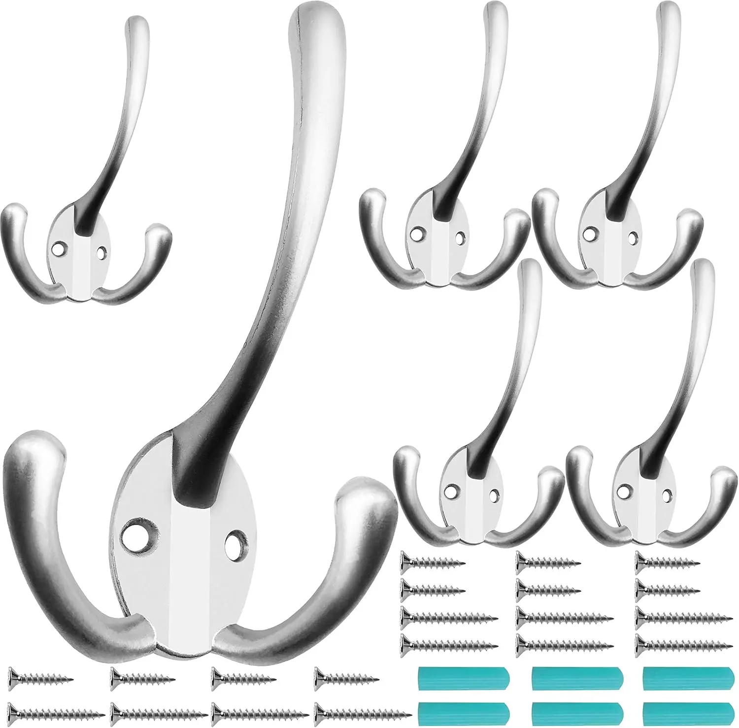 6 Pack Big Heavy Duty Three Prongs Coat Hooks Wall Mounted with 24 Screws (Two Types of Screws Included) Retro Double Utility Rustic Hooks for Thick Coat, Big Heavy Bags (Matte Nickel)
6 Pack Big Heavy Duty Three Prongs Coat Hooks Wall Mounted with 24 Screws (Two Types of Screws Included) Retro Double Utility Rustic Hooks for Thick Coat, Big Heavy Bags (Matte Nickel)
