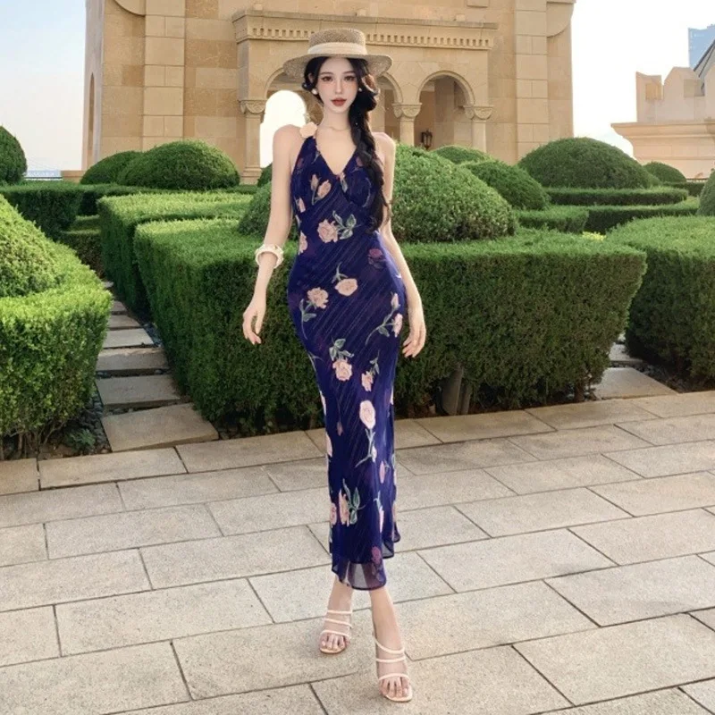 Vintage Purple Chiffon Floral Halter Dress Sexy V-neck Backless Bodycon A-line Elegant Casual Summer Beach Vacation Midi Dress
Vintage Purple Chiffon Floral Halter Dress Sexy V-neck Backless Bodycon A-line Elegant Casual Summer Beach Vacation Midi Dress