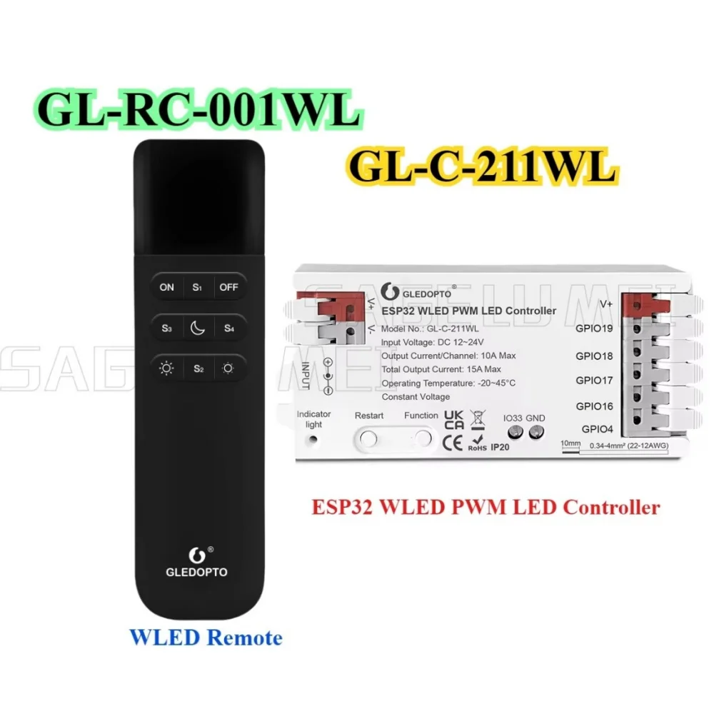 GLEDOPTO 5 in 1 GL-C-211WL/GL-RC-001WL WiFi App DC12-24V For RGBCCT RGBW RGB WWCW CCT Dimmer ESP32 PWM WLED LED Controller
GLEDOPTO 5 in 1 GL-C-211WL/GL-RC-001WL WiFi App DC12-24V For RGBCCT RGBW RGB WWCW CCT Dimmer ESP32 PWM WLED LED Controller